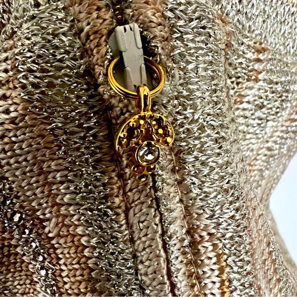 St John Couture Gold Gilded Knit Metallic Sparkle Top Size 14 - Picture 6 of 17